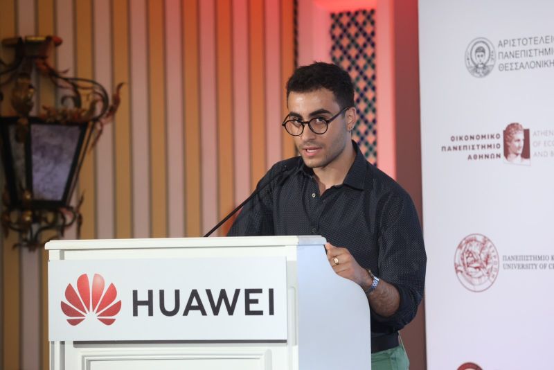 Me giving a speech at HUAWEI Hellas Enterprise 2022 scholarship ceremony, Athens, Greece